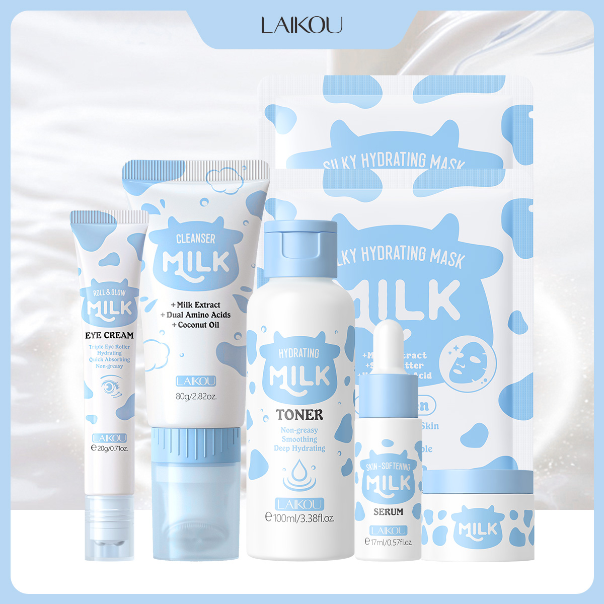 Skincare Glow Glowing - 라이코우 6종 밀크 수분 스킨케어 세트